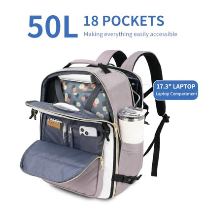 VANKEAN 50L Water- Resistant Laptop Backpack for Women College - color: Beige/Dusty Pink, size: 50L