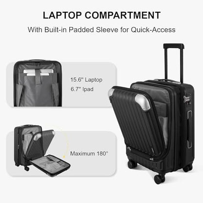 LEVEL8 Carry on Luggage Airline Approved, 20“ Expandable Carry on Suitcase - color: Black, size: 20 Inch - Expandable