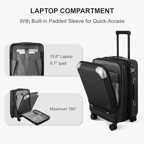 LEVEL8 Carry on Luggage Airline Approved, 20“ Expandable Carry on Suitcase - color: Black, size: 20 Inch - Expandable