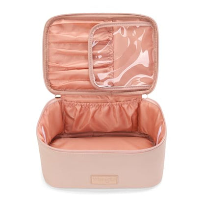 Wrangler Travel Makeup Bag 2pcs Set Cosmetic Bag with Makeup Brush Holder - color: Light Pink