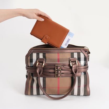 Leather Passport Cover Wallet Travel Essentials Holder with Zipper Pocket - color: Brown