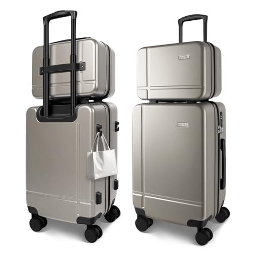 2 Piece Carry on Luggage Set, 14 in 20 in Hard Shell Suitcase with TSA Lock, 360 Silent Spinner Wheels, Durable & Stylish Travel Luggage for Men & Women, Premium Gold - color: GOLD