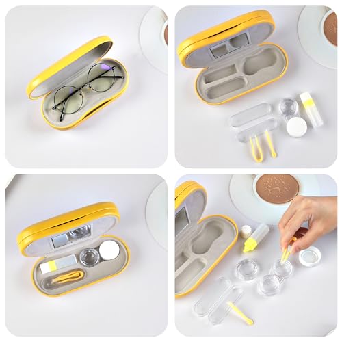 Eyeglass Case Double Sided Travel Size Portable Contact Lens Box 2 in 1 - color: E-Yellow