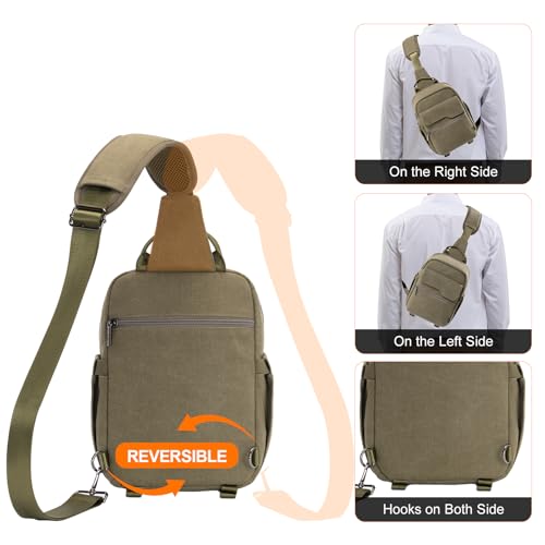 Cwatcun Large Canvas Sling Bag, Crossbody Chest Bag with Tripod Holder - color: Green, size: Large