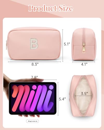 VLANDO Travel Cosmetic Bag with Pearl Monogram Patch,Pink B - color: 03-Pink-B