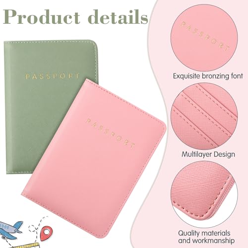 Frienda 2 Pcs Passport Holder Covers Waterproof Leather - color: Lotus Root Pink, Moss Green