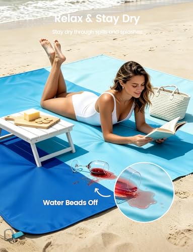 Lamicall Oversized & Lightweight Beach Blanket Sandproof Waterproof - color: Blue, size: 7.4x7.4 FT (1～3 person)