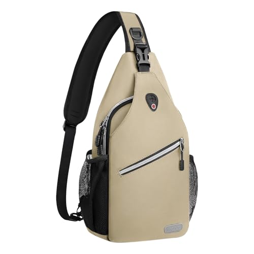 MOSISO Small Sling Bag for Men, Crossbody Shoulder Chest Daypack Bag | Sling Backpack for Casual Travel Hiking - color: Beige