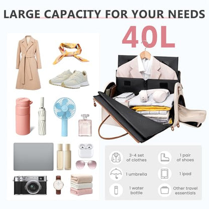 Joyrally Convertible Garment Duffle Bag for Women, 40L Carry-On, Beige - color: Beige