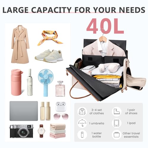 Joyrally Convertible Garment Duffle Bag for Women, 40L Carry-On, Beige - color: Beige