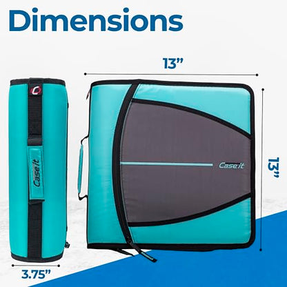 Case-it Zipper Binder | 3-Inch O-Rings | 600-Sheet | D-146 Spearmint Blue - color: C Spearmint Blue, size: 1 Pack