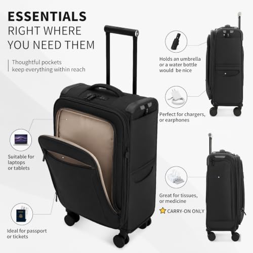 Verage Toledo Carry On Luggage Softside Expandable Suitcase with Spinner Wheel (20-Inch, Black) - color: Black, size: Carry-On 20-Inch
