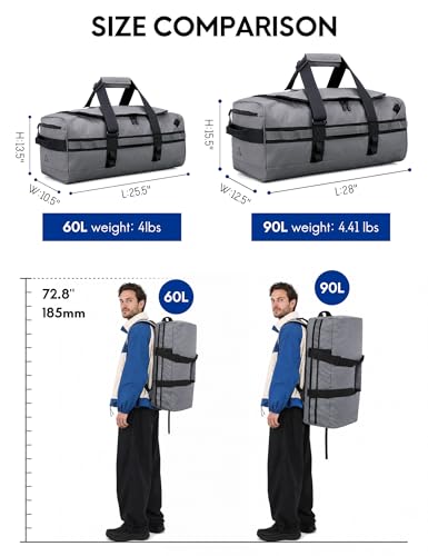 Haimont Heavy Duty Outdoor Gear Duffel Backpack, Grey - color: Grey, size: 60L