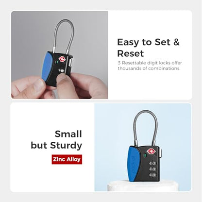 pack all TSA Approved Travel Luggage Locks, Resettable 3-Digit Code - color: Navy, size: 4 Pack