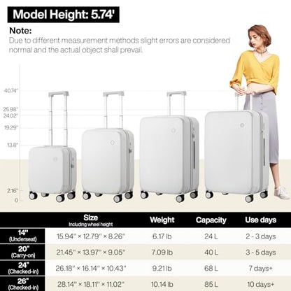 mixi Luggage Suitcases with Spinner Wheels, Hardside Rolling Suitcase PC with TSA Lock Travel Case 24in Checked in, Fine Grid Smoke White - color: Fine Grid Smoke White, size: 24 Inch