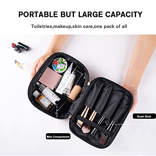 FITINI Makeup Bags Double Layer Travel Storage Cosmetic Cases Make up Organizer Toiletry Bags Water-resistant for Women Makeup Brush Bag,Black Peony - color: Black Peony