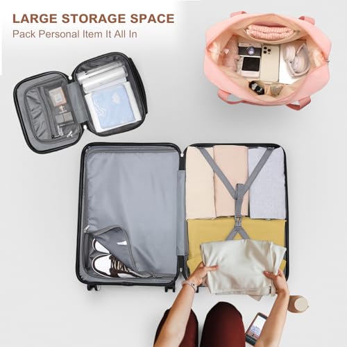 Kono Luggage Set 4 Piece Carry On Hardside Luggage with Spinner Wheels - color: Nude/Rose Pink, size: 12+20-inch/Db/Tb