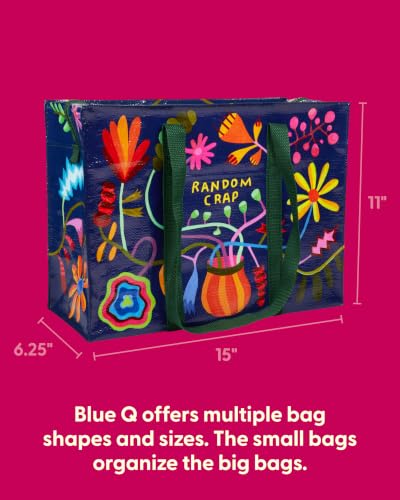 Blue Q Reusable Shoulder Tote Bag - Carry Everywhere Bag with Hefty Zipper - color: Random Crap