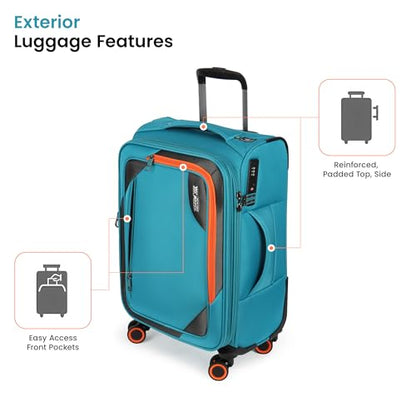 3-Piece Softside Expandable Luggage Set w/Front Open Pocket - color: SkyBlue, size: 3-Piece Set (22"/28"/32'')
