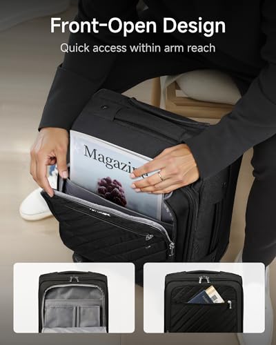 LUGGEX Front Opening Underseat Carry On Bag, Black, 15"