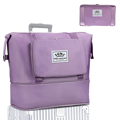 ZGWJ Travel Tote Bags, Expandable Overnight Weekender Bag for Women Foldable Carry-On - color: Purple