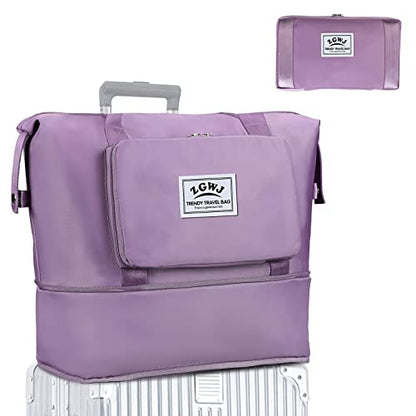 ZGWJ Travel Tote Bags, Expandable Overnight Weekender Bag for Women Foldable Carry-On - color: Purple