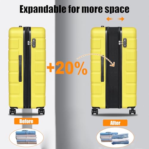 KEYTANG Explorer Lightweight Hardshell 20% Expandable 3-Piece Luggage Set with TSA Lock, Double Spinner Wheels, and Carry-On Suitcase,Yellow - color: Yellow, size: 001-3PCS