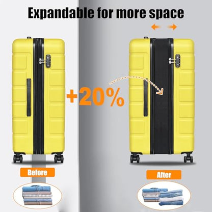KEYTANG Explorer Lightweight Hardshell 20% Expandable 3-Piece Luggage Set with TSA Lock, Double Spinner Wheels, and Carry-On Suitcase,Yellow - color: Yellow, size: 001-3PCS