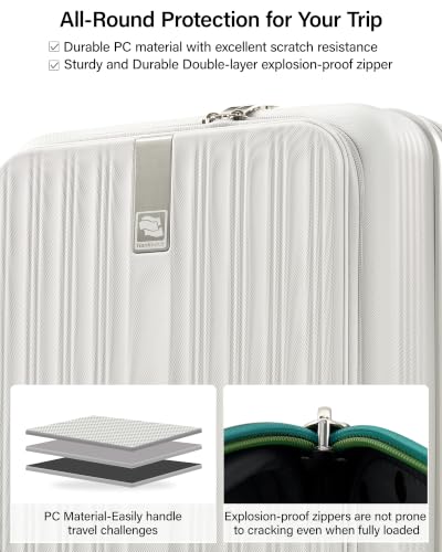 Hanke Top Opening 20" Carry On Luggage Expandable Hard Shell Smoke White - color: Smoke White, size: 20 Inch EXT