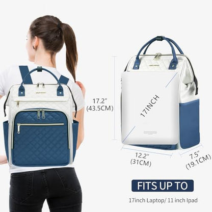 EMPSIGN 17 Inch Laptop Backpack for Women, Beige-Haze Blue - color: Beige/Haze Blue