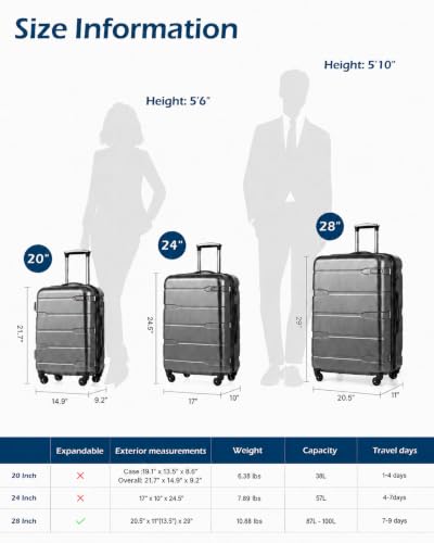 Coolife Medium Checked Luggage Hardside Suitcase with Spinner Wheels, 24in - color: Charcoal, size: Medium Checked(24in)