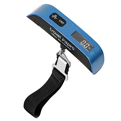travel inspira Digital Luggage Scale – Portable Hanging Suitcase Weight Scale for Travel, 110 lb Capacity, Backlit LCD Display, Prevents Airport Overweight Fees, Battery Included - color: Blue