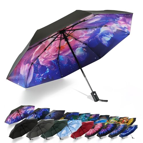 SY COMPACT Travel Umbrella - Windproof Automatic Compact Umbrellas for Rain - color: Peony