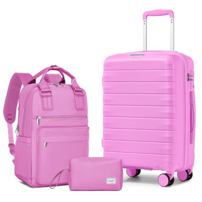 LARVENDER Carry On Luggage 22x14x9 Airline Approved, Suitcases with Wheels - color: Neon Pink