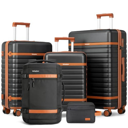 5 Piece Carry On 28/24/20 Inch Luggage Set With Travel Backpack - color: Black, size: 5 Piece Set (28+24+20inch)