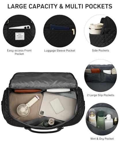 Large Weekender Bags for Women - Duffle Bag for Travel with Trolley Sleeve - color: Black