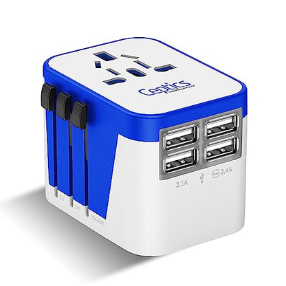 Ceptics Travel Adapter Worldwide - Universal Input, 4 USB Ports (Max 17.5W) - color: White