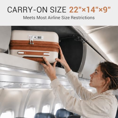 Kono Carry On Luggage Sets 2 Piece, 20 Inch Expandable Hardshell Suitcase - color: Cream White, size: 2 Piece Set (20")