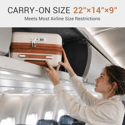 Kono Carry On Luggage Sets 2 Piece, 20 Inch Expandable Hardshell Suitcase - color: Cream White, size: 2 Piece Set (20")