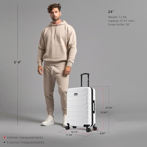 InUSA TREND Luggage with Spinner Wheels | Durable lightweight Hardside Suitcase, Travel bag with Handle and Trolley, 24-Inch Medium Checked luggage | White - color: White, size: Medium