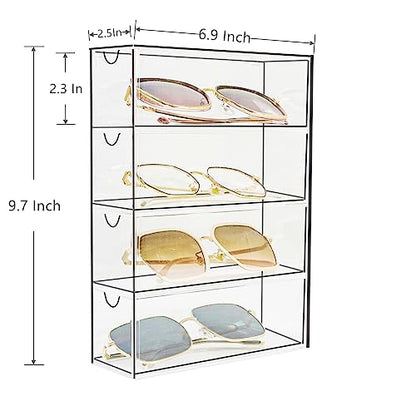 Fordonral Clear Plastic Organizer, Transparent Glasses Holder Storage Drawers, Sunglass Case Glasses Display Stand, Acrylic Organizers for Organizing Eyeglass, Hair Ties, Accessories