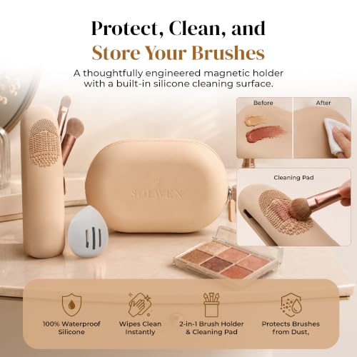 Silicone Makeup Bag Set - Cosmetic Pouch, Brush Holder, Beauty Sponge Case - color: Green