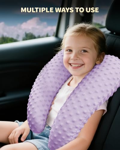 Memory Foam Kids Travel Pillow, Car Pillow for Kids, Velvet Dots, Purple - color: Purple