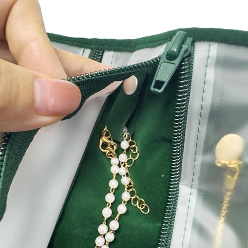 UnionPlus Velvet Jewelry Roll Organizer, 11 Grids, Blackish Green - color: Blackish Green, size: 11-Grids