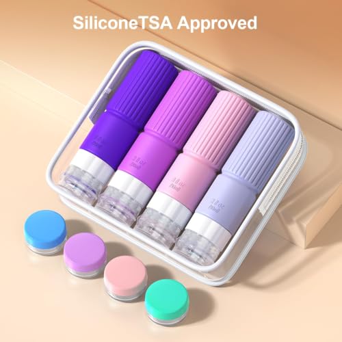 Tocelffe Travel Bottles for Toiletries,TSA Approved Silicone Travel Containers for Toiletries,Leak Proof Refillable Liqus Shampoo And Conditioner Travel Essentials toiletry Bottles - color: Purple