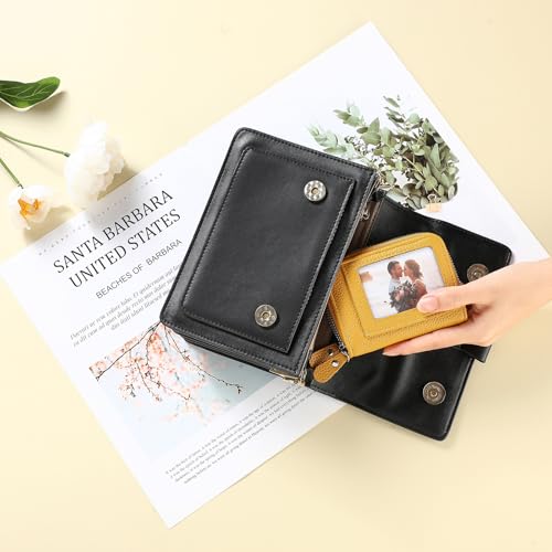 RNIEGA Credit Card Holder Wallet RFID Blocking Leather Small Wallet for Women Double Zipper Wallet with ID Window - color: A-Yellow