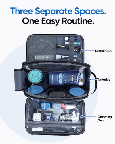 ZEEMO Travel Toiletry Bag for Men, Full Open Dopp Kit with Dual Compartment - color: Green, size: Large