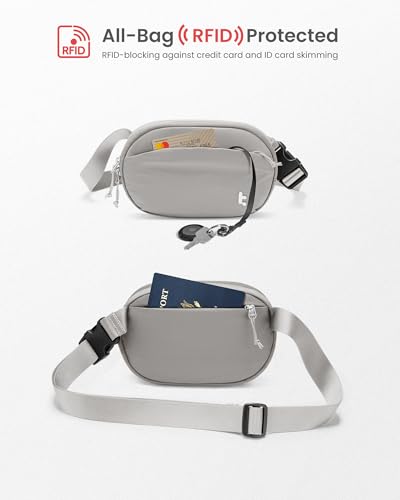 tomtoc Belt Bag with RFID Blocking, Cross Body Fanny Pack for Women Men, Sling Waist Bags with Adjustable Strap for Travel Walk - color: Gray