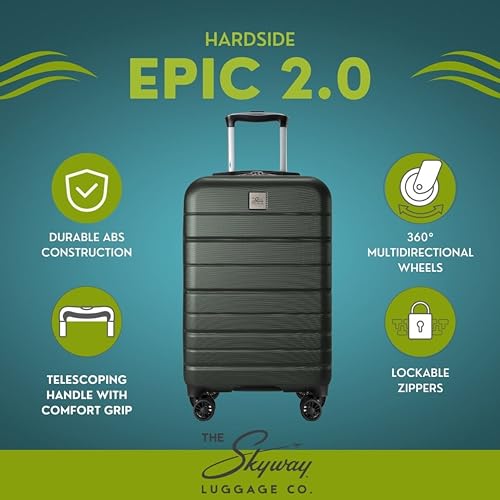 Skyway Epic 2.0 Hardside Lightweight and Durable ABS Shell Luggage, Spacious with 8-Wheel Spinners, Comfort Grip with Telescoping Handle, Men and Women, Thyme, 2-Piece Set (20,28) - color: Thyme, size: 2-Piece Set (20, 28)