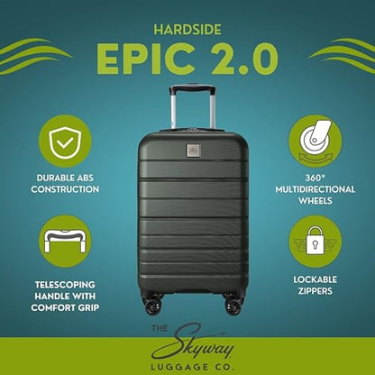 Skyway Epic 2.0 Hardside Lightweight and Durable ABS Shell Luggage, Spacious with 8-Wheel Spinners, Comfort Grip with Telescoping Handle, Men and Women, Thyme, 2-Piece Set (20,28) - color: Thyme, size: 2-Piece Set (20, 28)